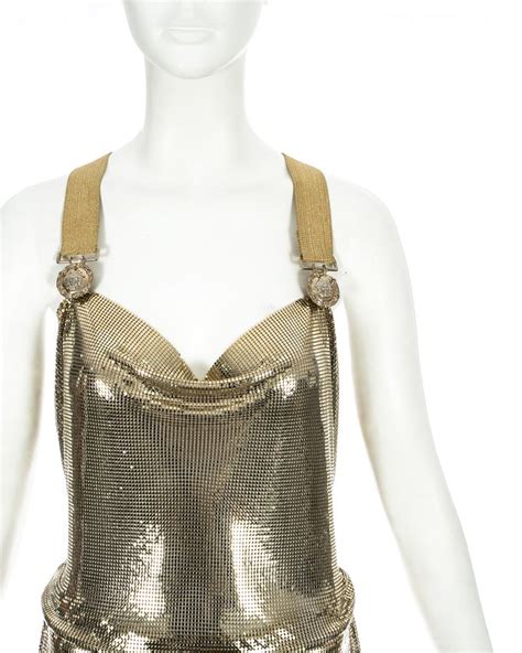 versace chainmail dress|versace metal dresses.